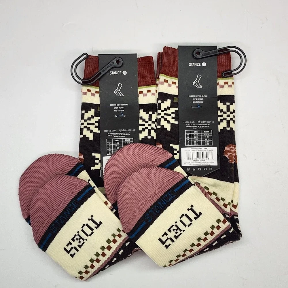 Stance‎ Womens Mistling Crew Socks Mid Cushion Floral Rose Pack Of 2 Medium